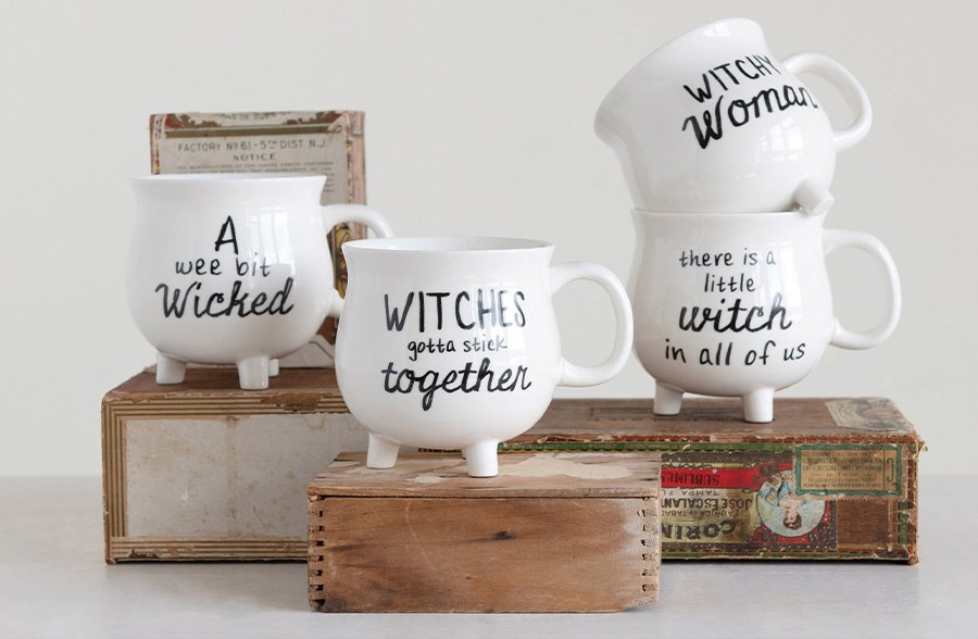 cauldron mugs set of 4, fall mugs, witch mugs. fall decor ideas