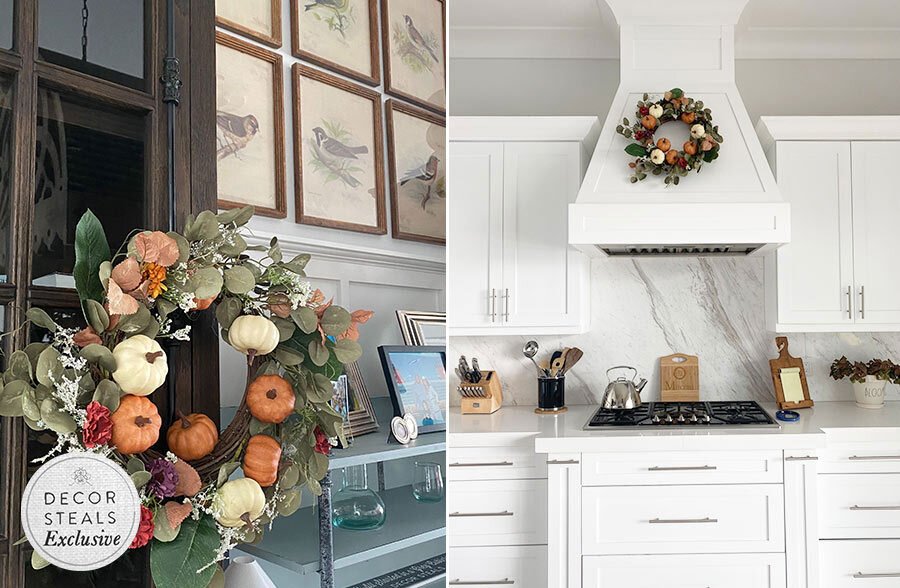 eucalyptus and pumpkin wreath. fall decor ideas 2020